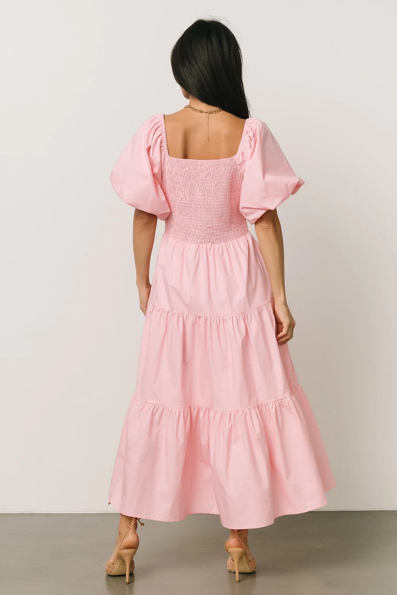 Cindy Puff Sleeve Tiered Dress | Pink sold by Baltic Born product image thumbnail 4