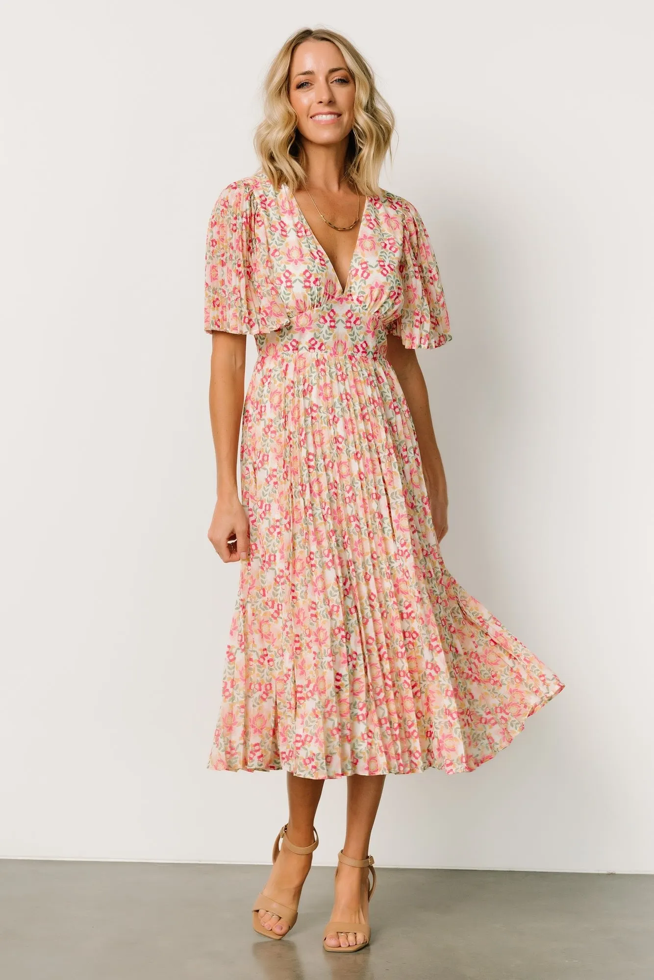 Kaya Midi Dress | Ivory + Pink Floral sold by Baltic Born product image thumbnail 5