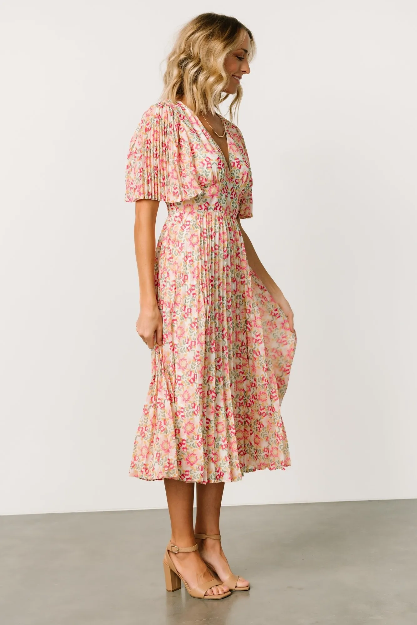 Kaya Midi Dress | Ivory + Pink Floral sold by Baltic Born product image thumbnail 3
