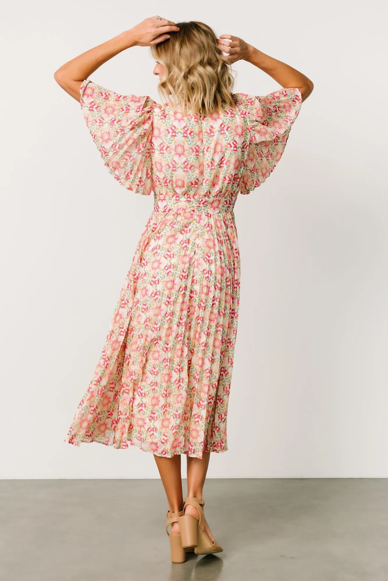 Kaya Midi Dress | Ivory + Pink Floral sold by Baltic Born product image thumbnail 4
