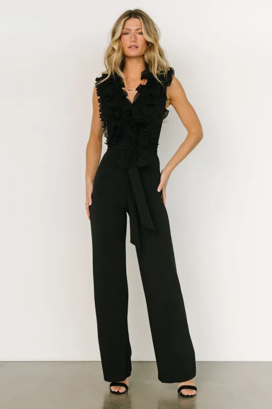Tyra Ruffle Tank Jumpsuit | Black sold by Baltic Born