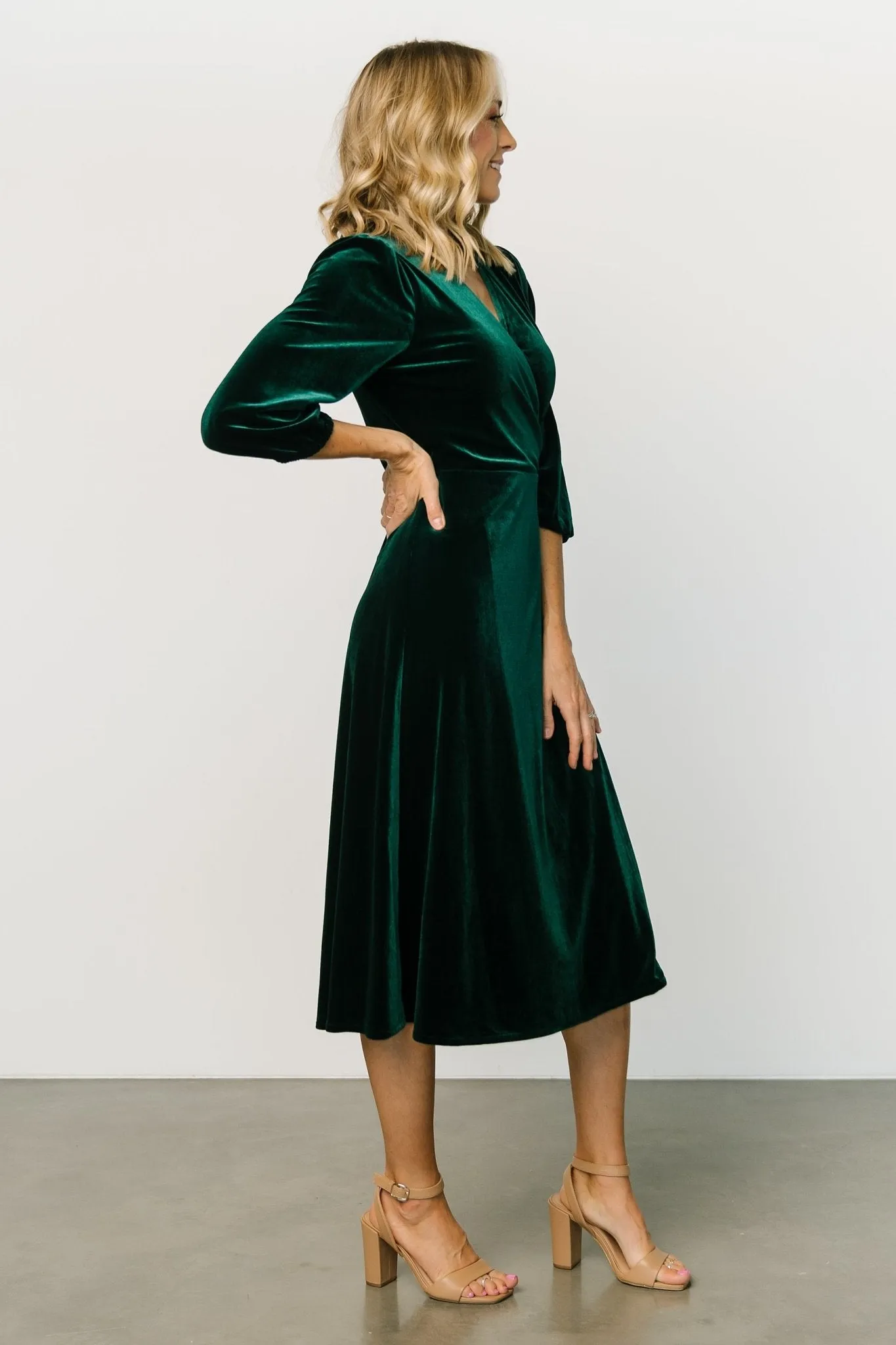 Beckinsale Velvet Wrap Dress | Dark Green sold by Baltic Born product image thumbnail 5