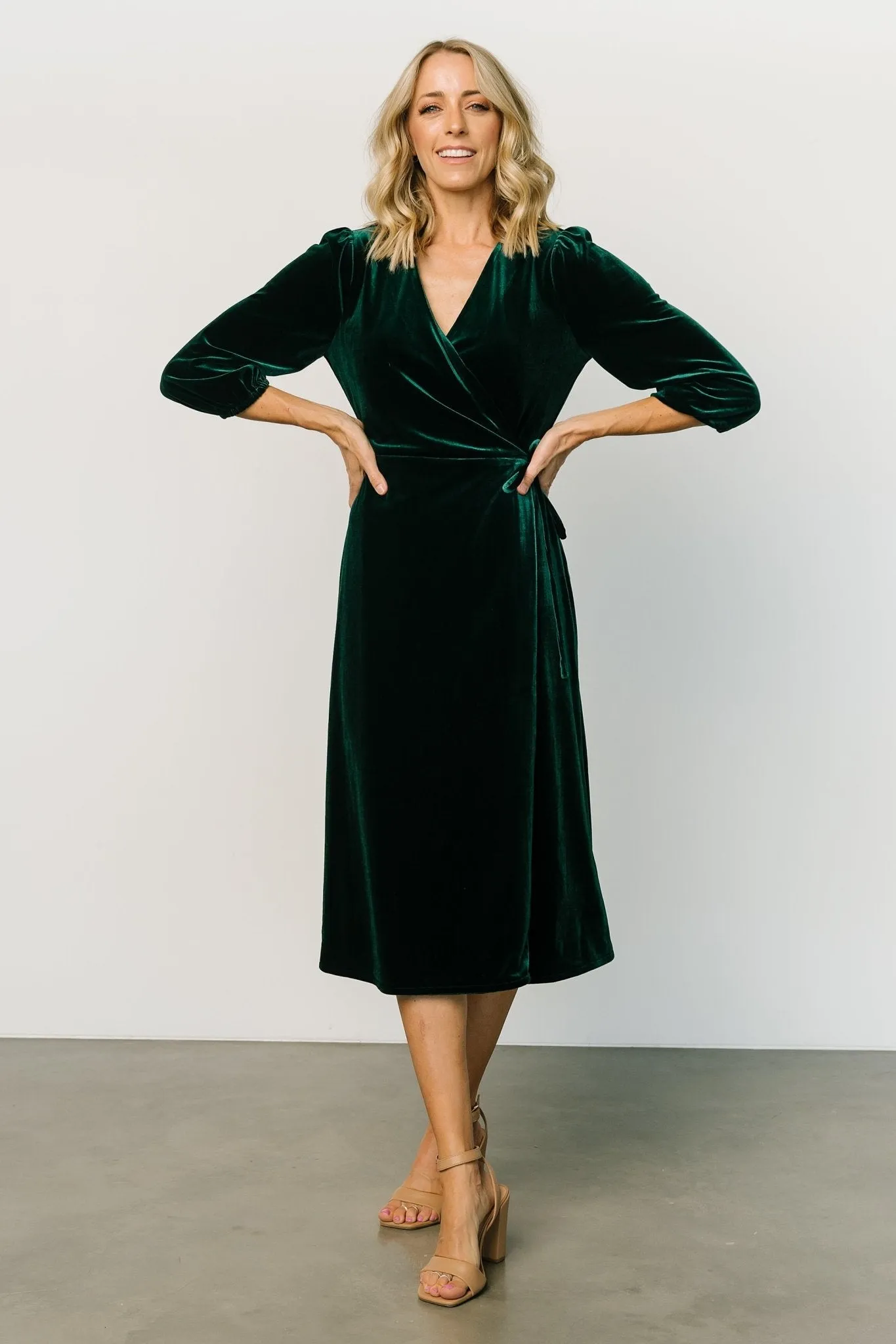 Beckinsale Velvet Wrap Dress | Dark Green sold by Baltic Born product image thumbnail 3