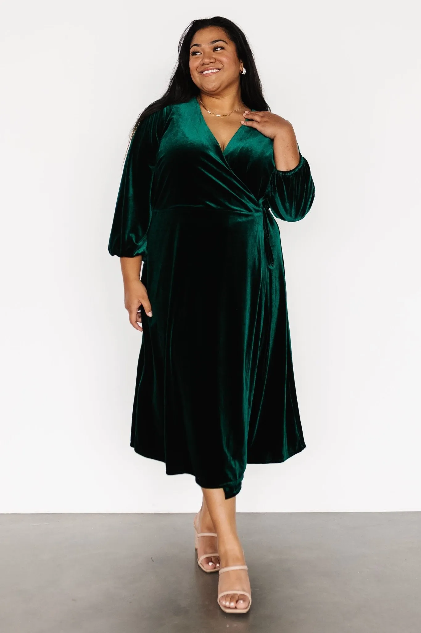 Beckinsale Velvet Wrap Dress | Dark Green sold by Baltic Born product image thumbnail 2