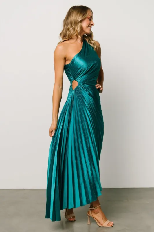 Presley One Shoulder Pleated Dress | Green sold by Baltic Born