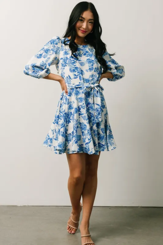 Elena Mini Dress | French Blue Floral sold by Baltic Born
