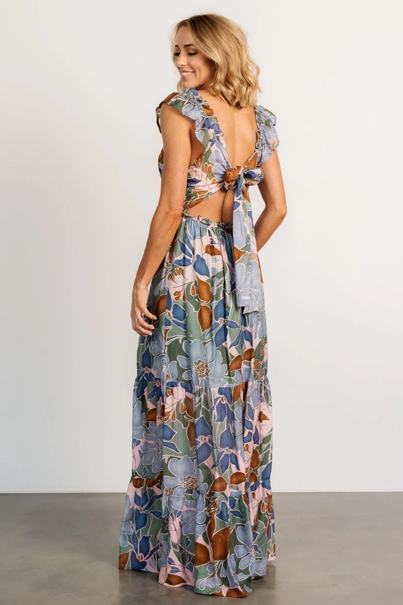 Nylah Back Tie Maxi Dress | Blue Multi sold by Baltic Born product image thumbnail 2
