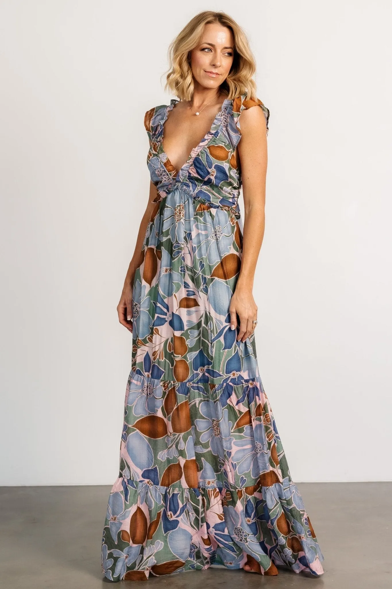 Nylah Back Tie Maxi Dress | Blue Multi sold by Baltic Born product image thumbnail 3