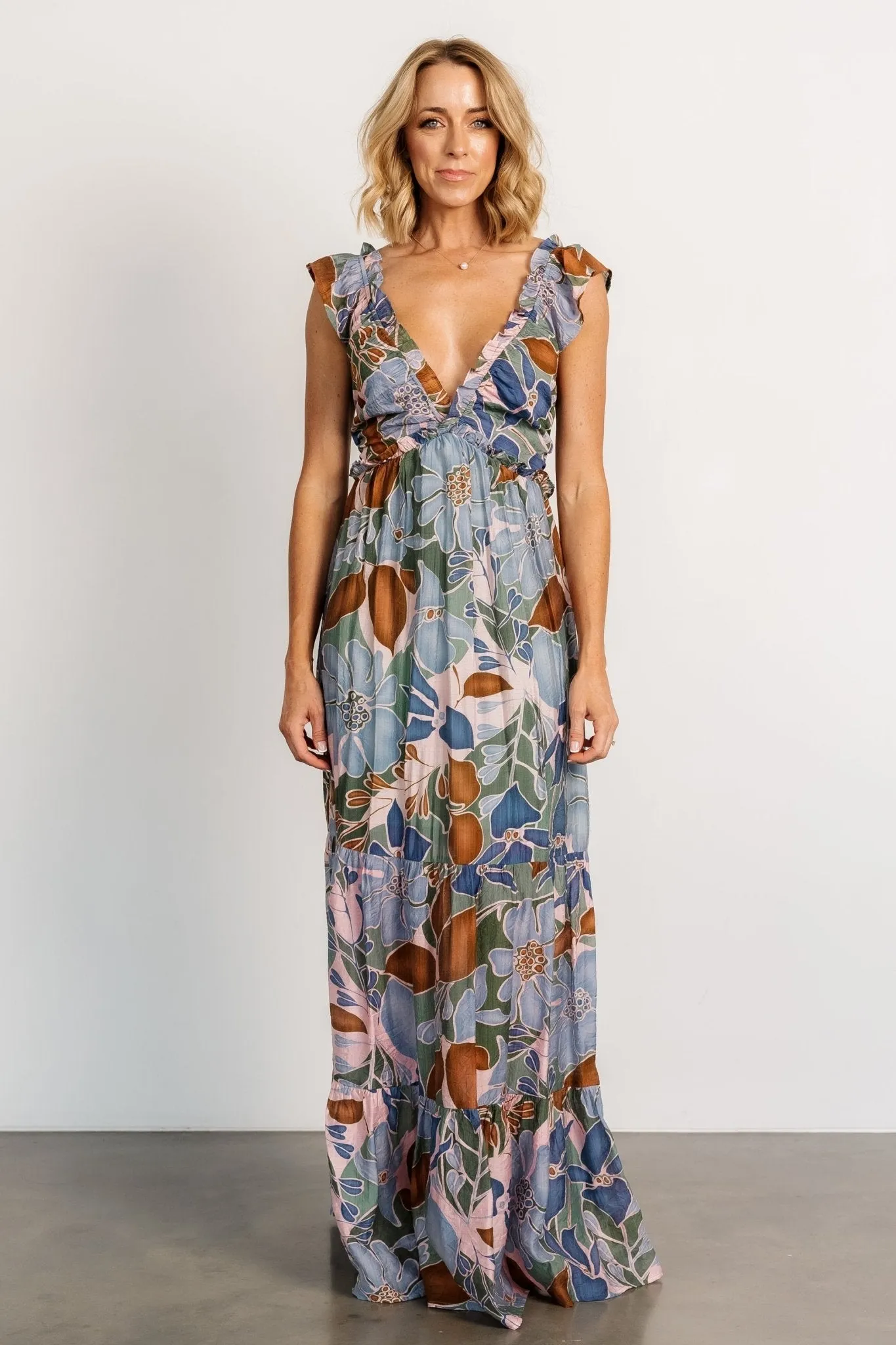Nylah Back Tie Maxi Dress | Blue Multi sold by Baltic Born product image thumbnail 5