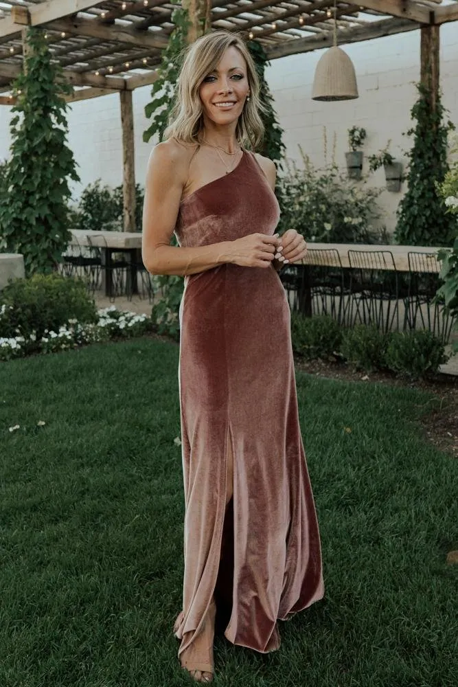 Tatiana Velvet One Shoulder Maxi Dress | Rose sold by Baltic Born