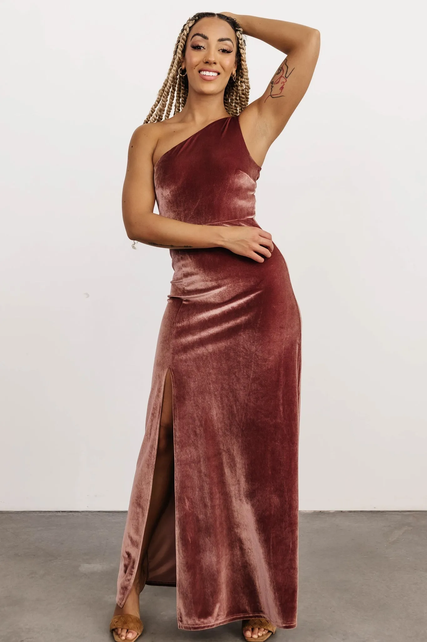 Tatiana Velvet One Shoulder Maxi Dress | Rose sold by Baltic Born product image thumbnail 3