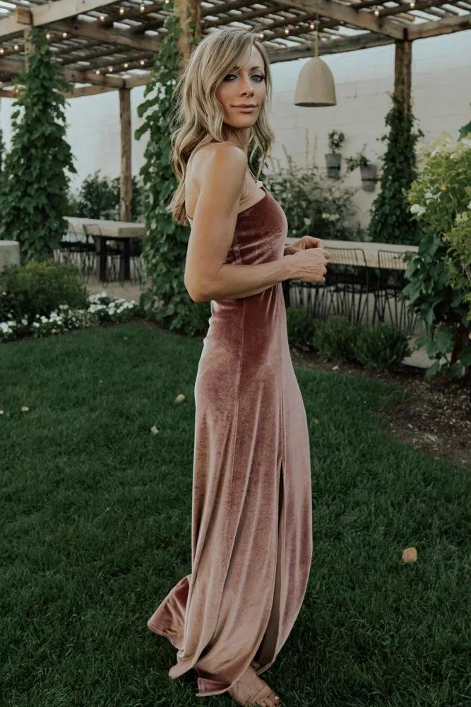 Tatiana Velvet One Shoulder Maxi Dress | Rose sold by Baltic Born product image thumbnail 4