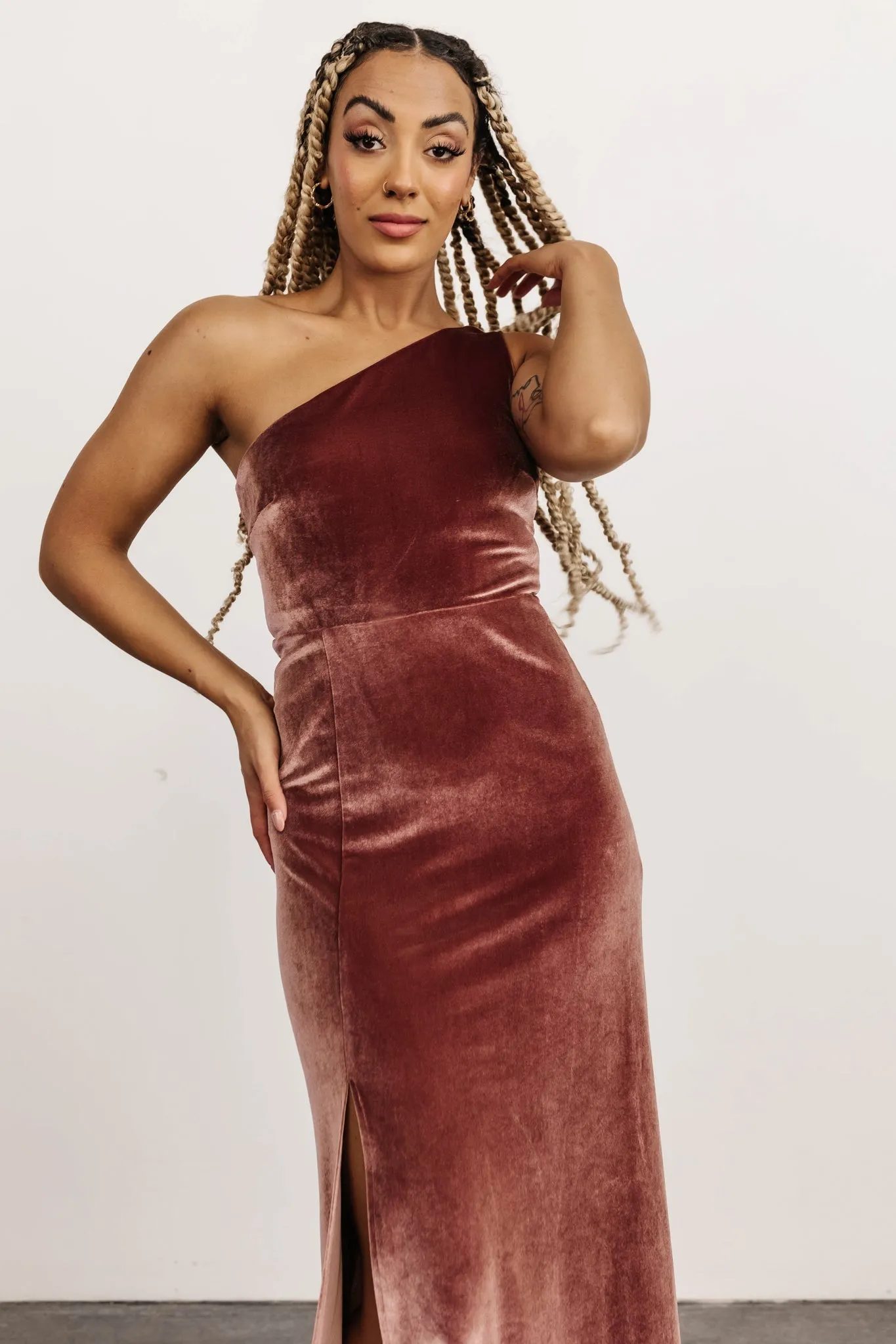 Tatiana Velvet One Shoulder Maxi Dress | Rose sold by Baltic Born product image thumbnail 5