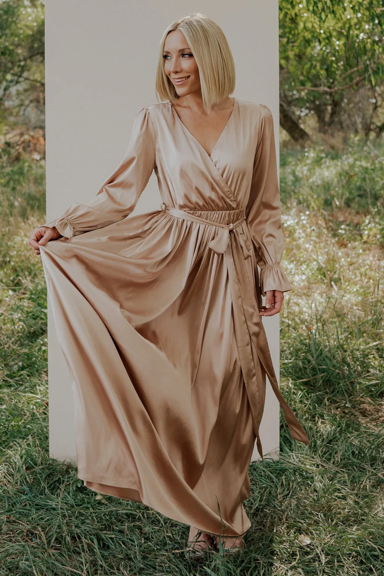 Holly Satin Maxi Dress | Champagne sold by Baltic Born