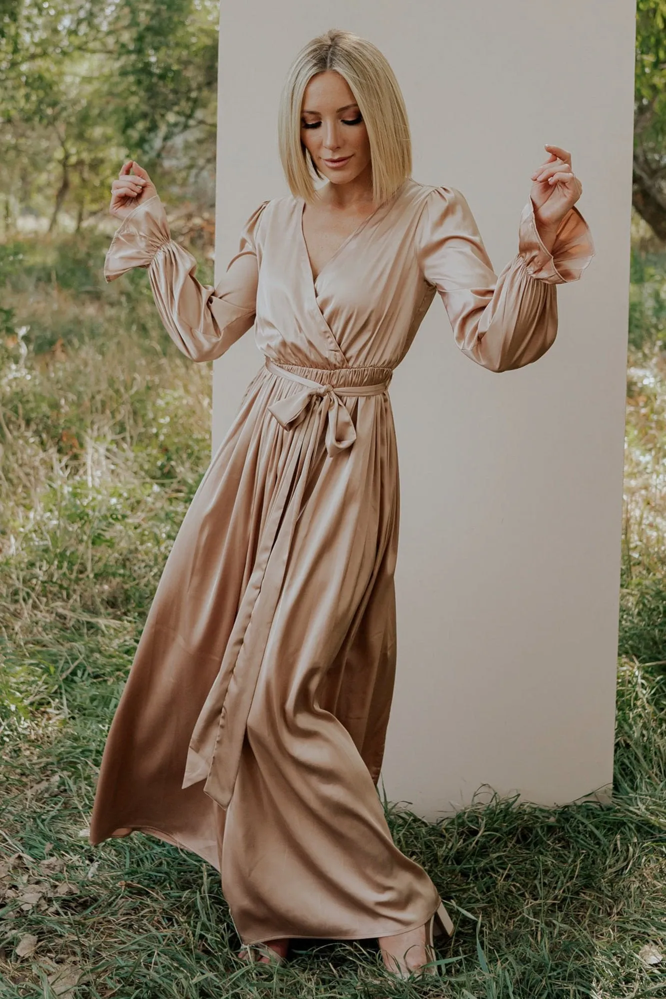 Holly Satin Maxi Dress | Champagne sold by Baltic Born product image thumbnail 2