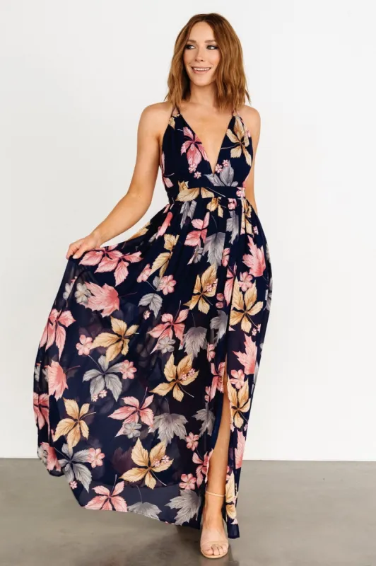 Suvi Open Back Maxi Dress | Navy Print sold by Baltic Born