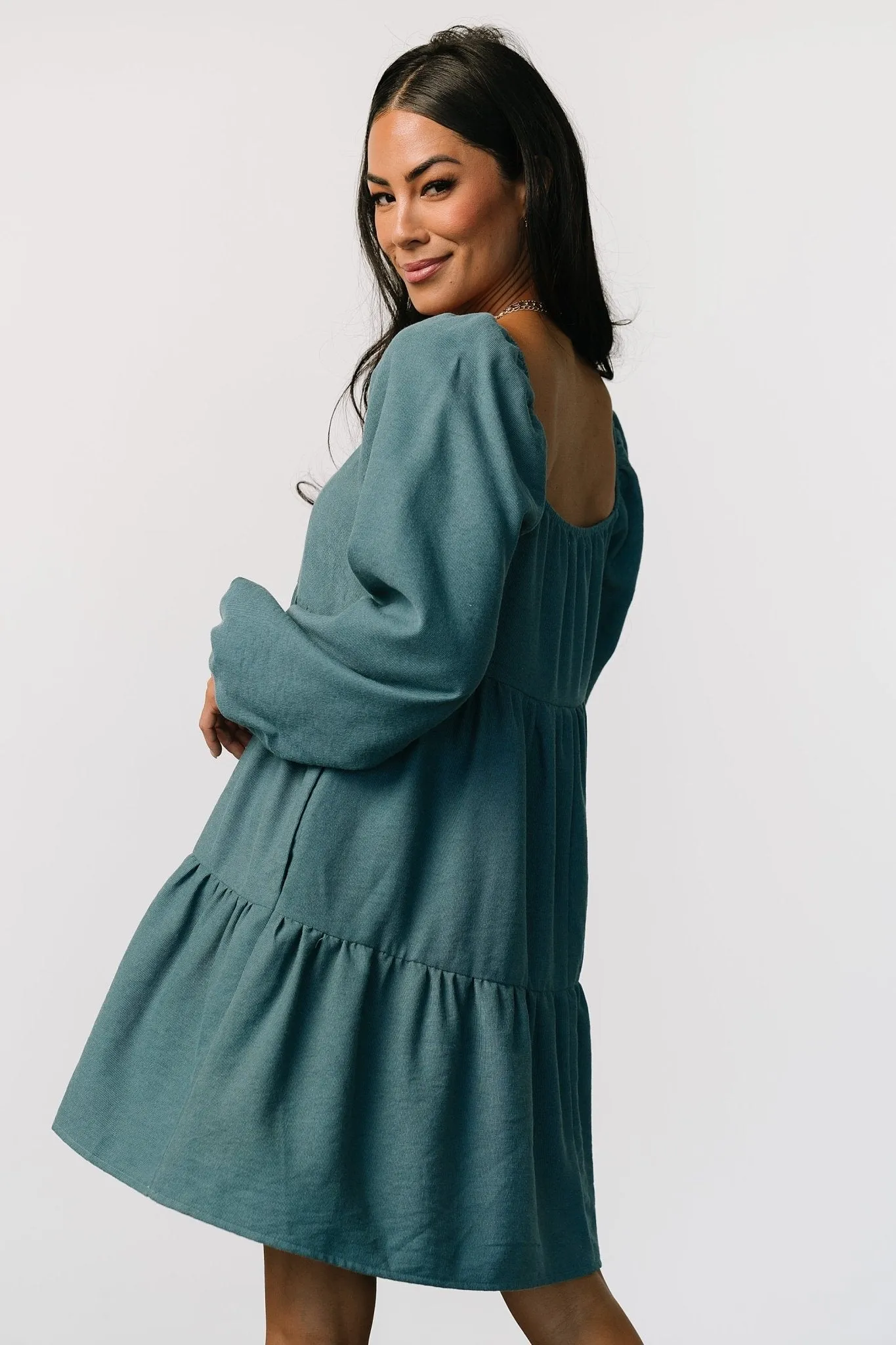 Selena Tiered Mini Dress | Vintage Teal sold by Baltic Born product image thumbnail 4