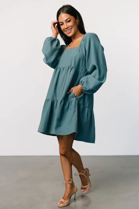 Selena Tiered Mini Dress | Vintage Teal made by Polagram