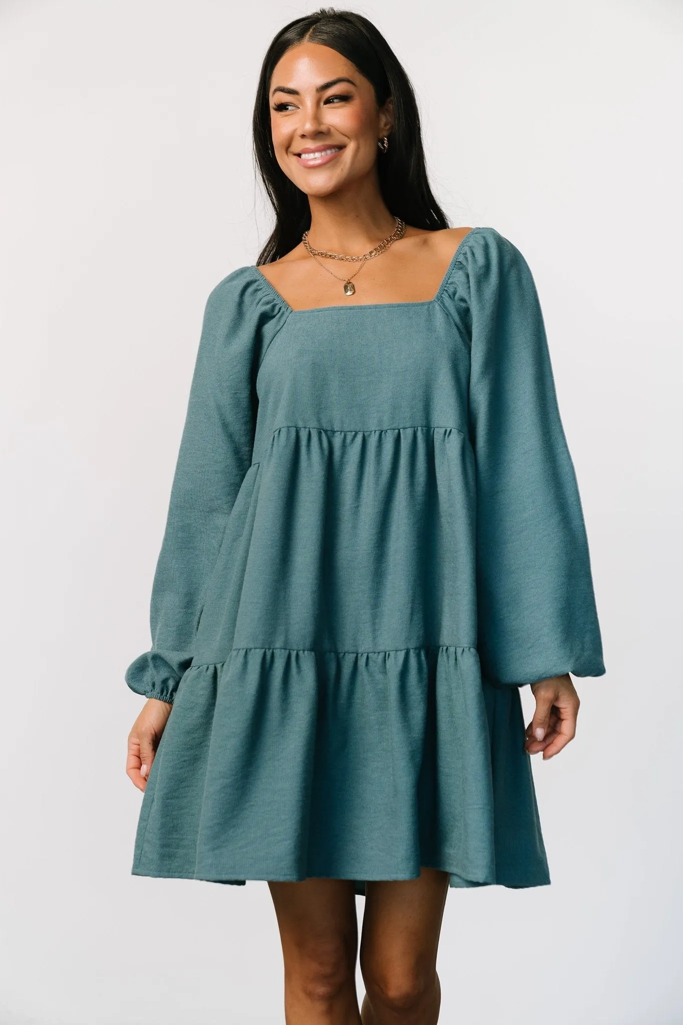 Selena Tiered Mini Dress | Vintage Teal sold by Baltic Born product image thumbnail 2