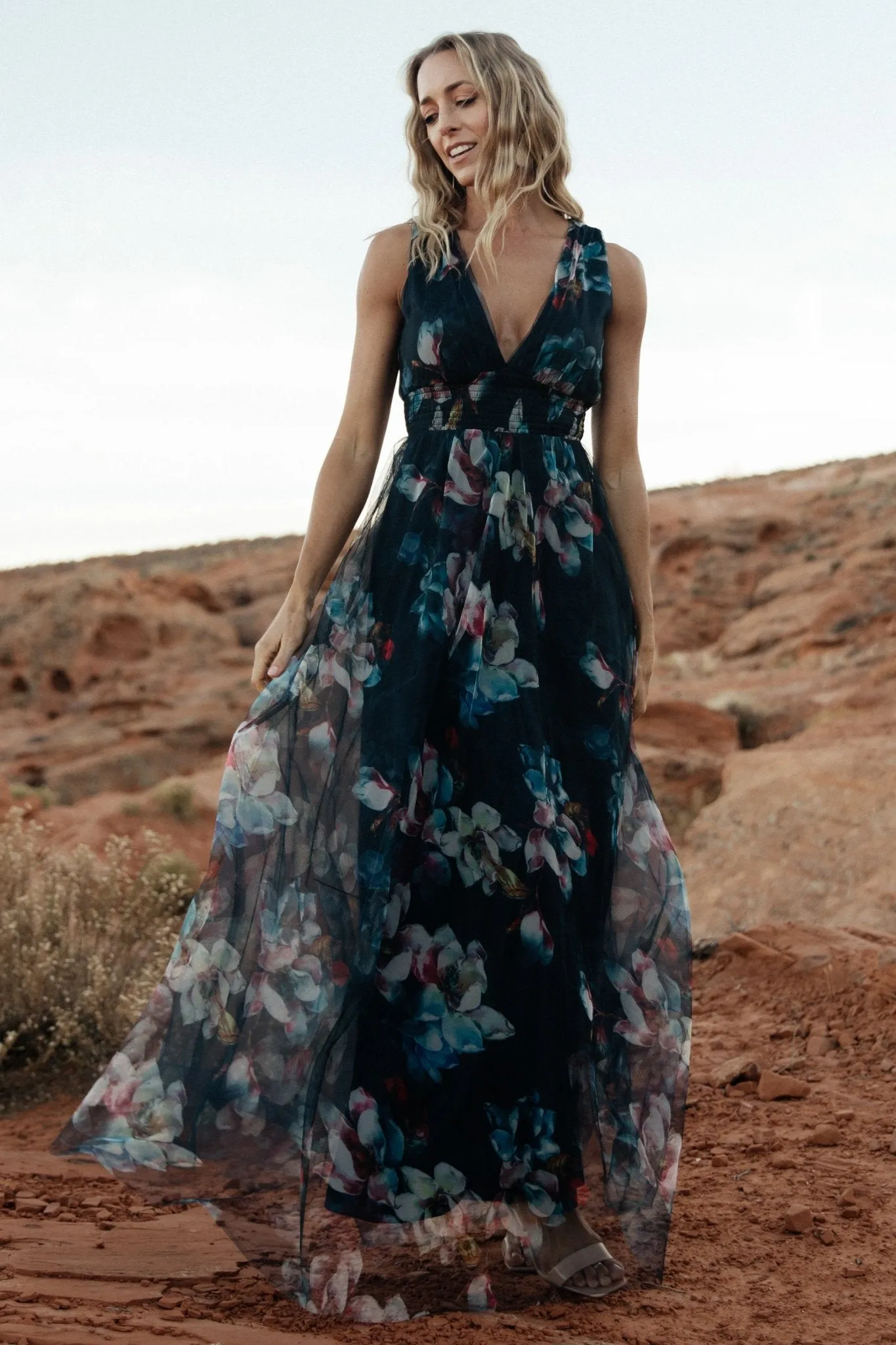 Kamila Tulle Maxi Dress | Navy Abstract Floral sold by Baltic Born product image thumbnail 5