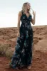 Kamila Tulle Maxi Dress | Navy Abstract Floral sold by Baltic Born