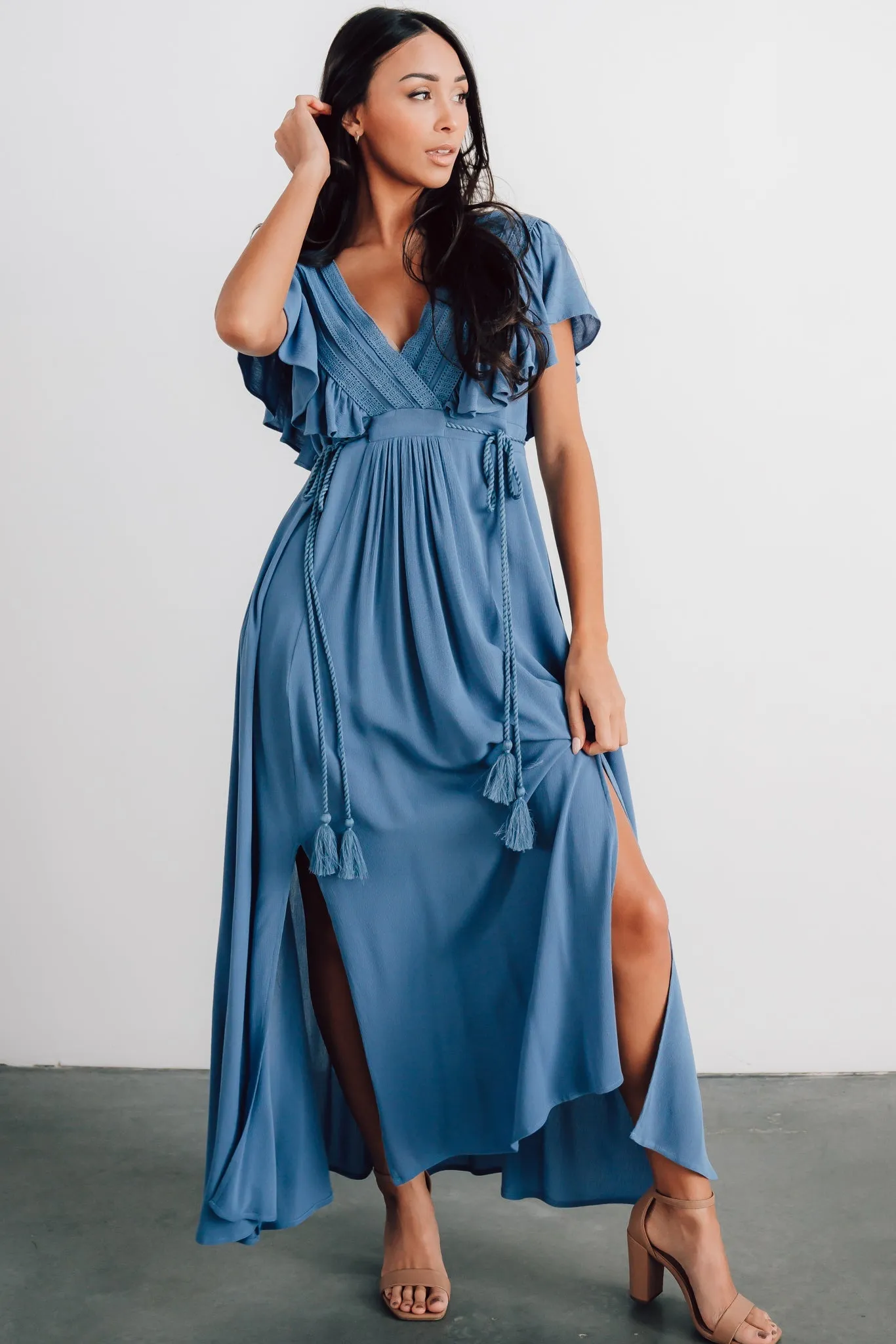 Jennifer Deep V Maxi Dress | Blue sold by Baltic Born