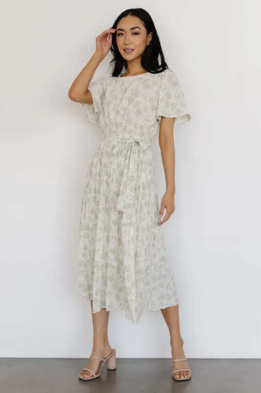 Prim Pleated Dress | Vintage Olive Print sold by Baltic Born