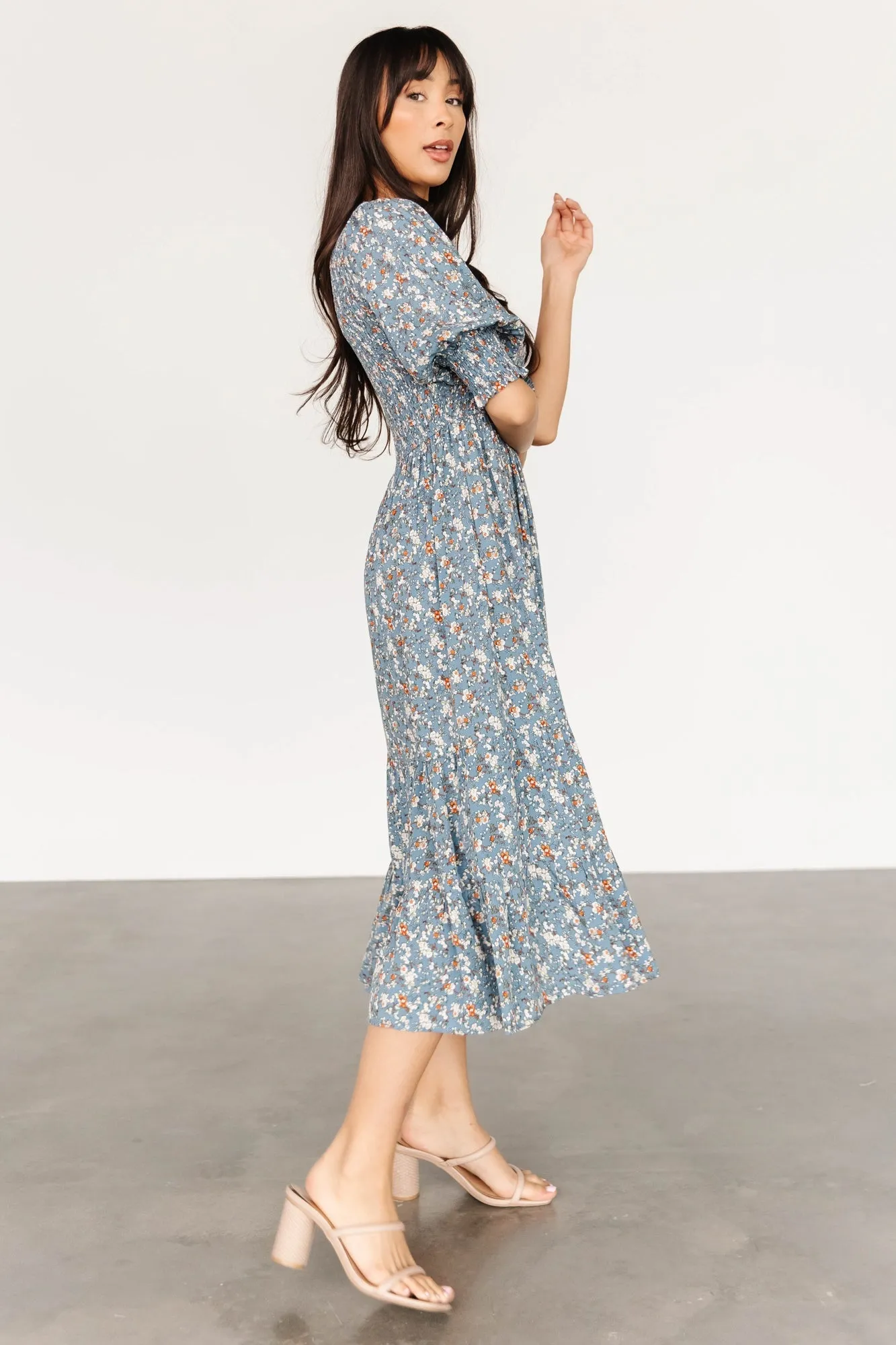 Pele Tiered Midi Dress | Vintage Blue Floral sold by Baltic Born product image thumbnail 3