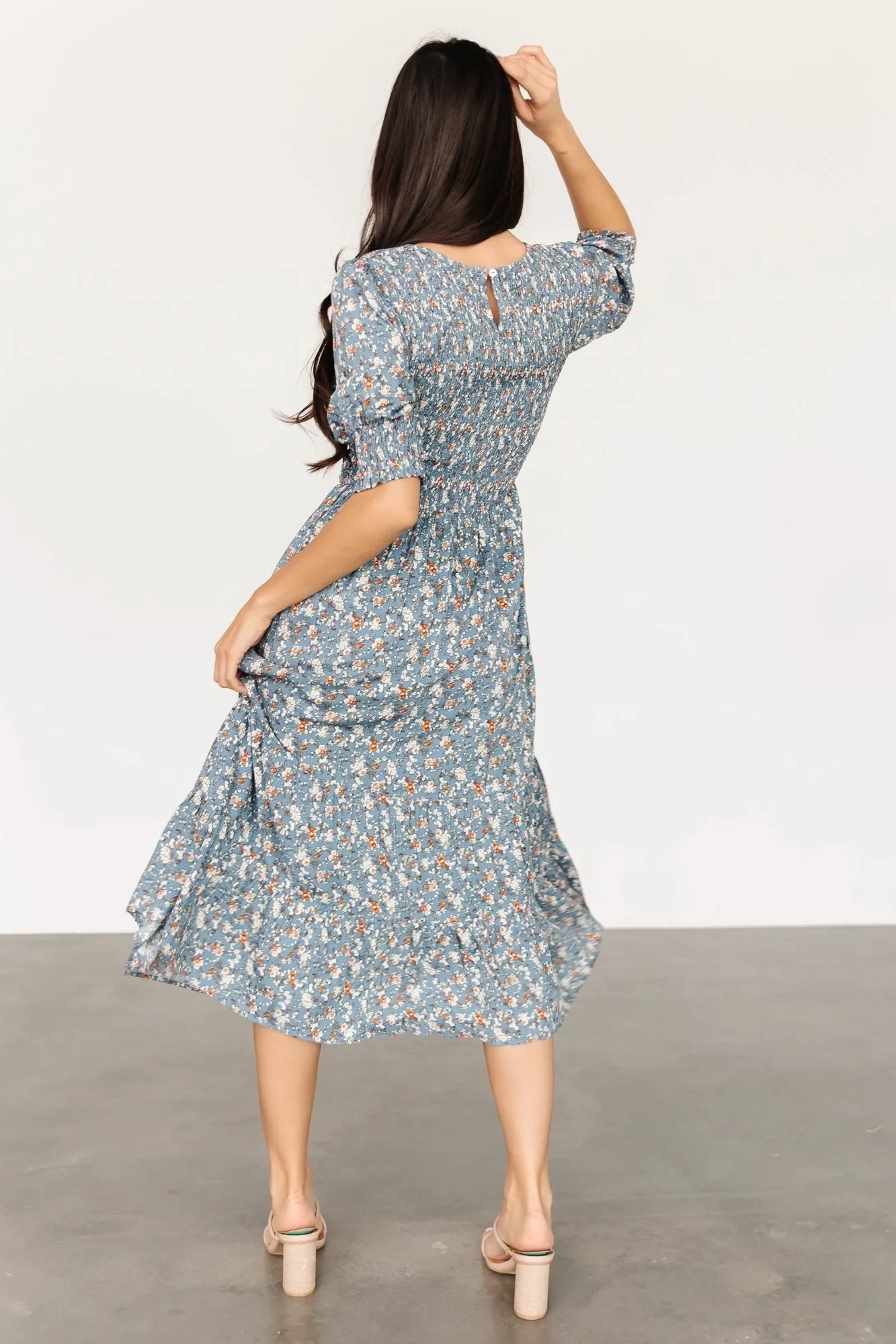 Pele Tiered Midi Dress | Vintage Blue Floral sold by Baltic Born product image thumbnail 4