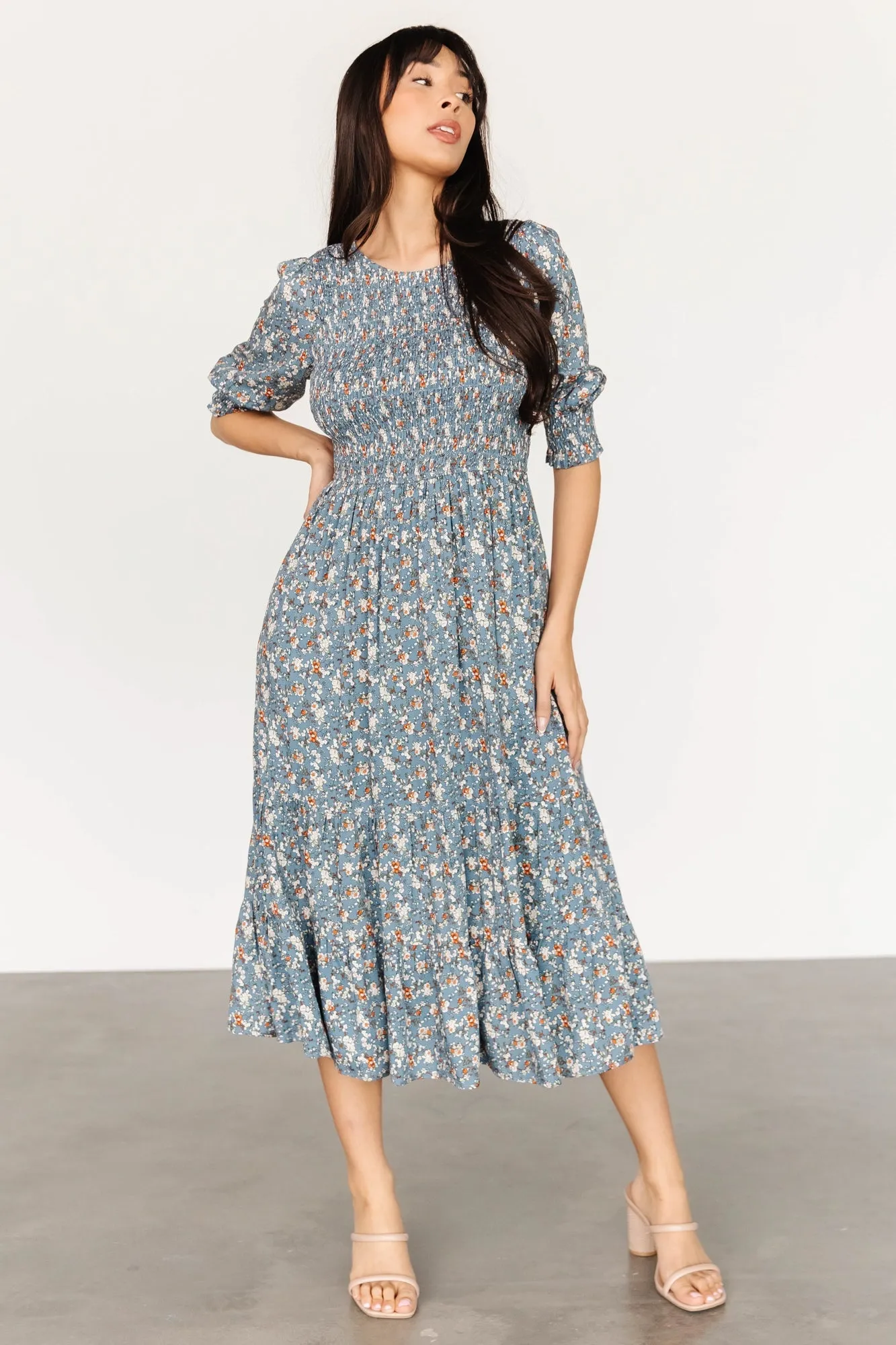 Pele Tiered Midi Dress | Vintage Blue Floral sold by Baltic Born