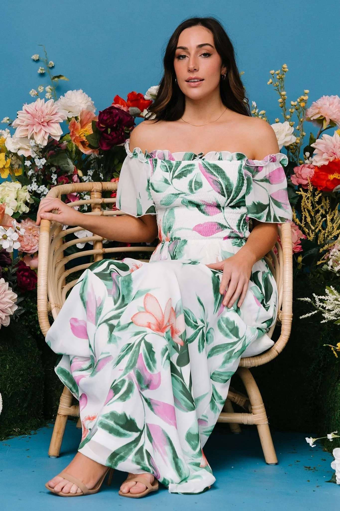 Elina Maxi Dress | White + Green Multi Floral sold by Baltic Born product image thumbnail 3