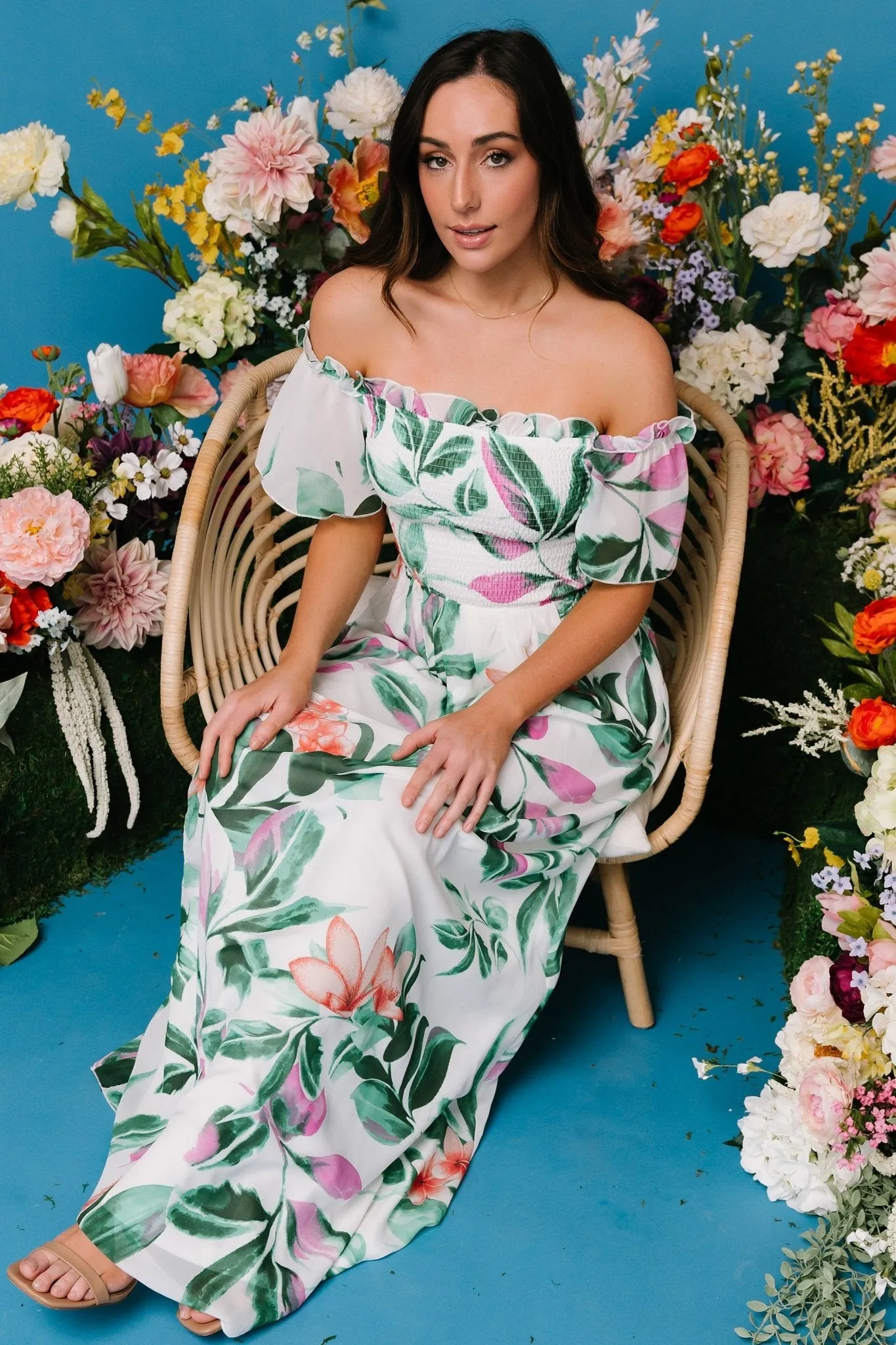 Elina Maxi Dress | White + Green Multi Floral sold by Baltic Born product image thumbnail 5