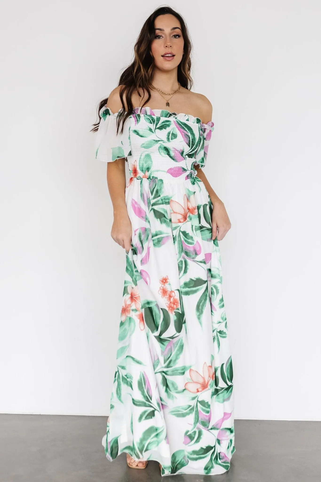 Elina Maxi Dress | White + Green Multi Floral sold by Baltic Born product image thumbnail 2