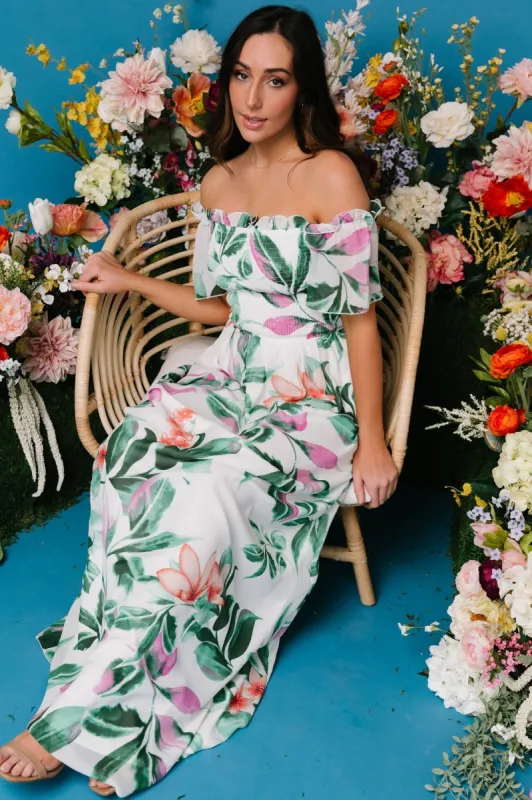Elina Maxi Dress | White + Green Multi Floral sold by Baltic Born