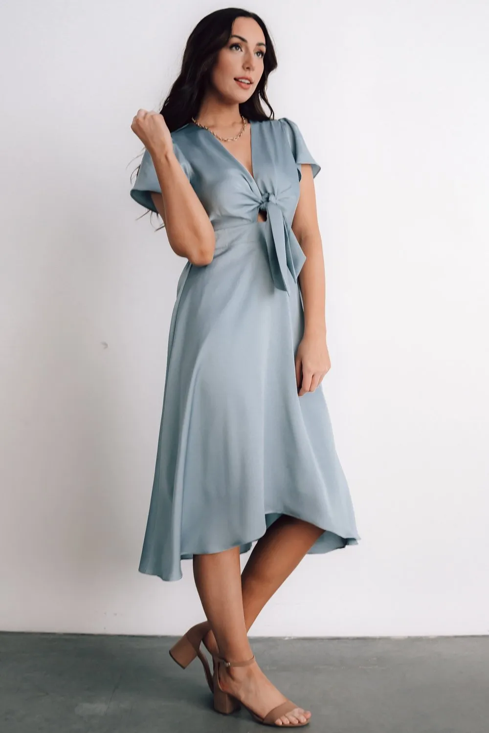 Poppy Satin Midi Dress | Light Blue sold by Baltic Born product image thumbnail 3