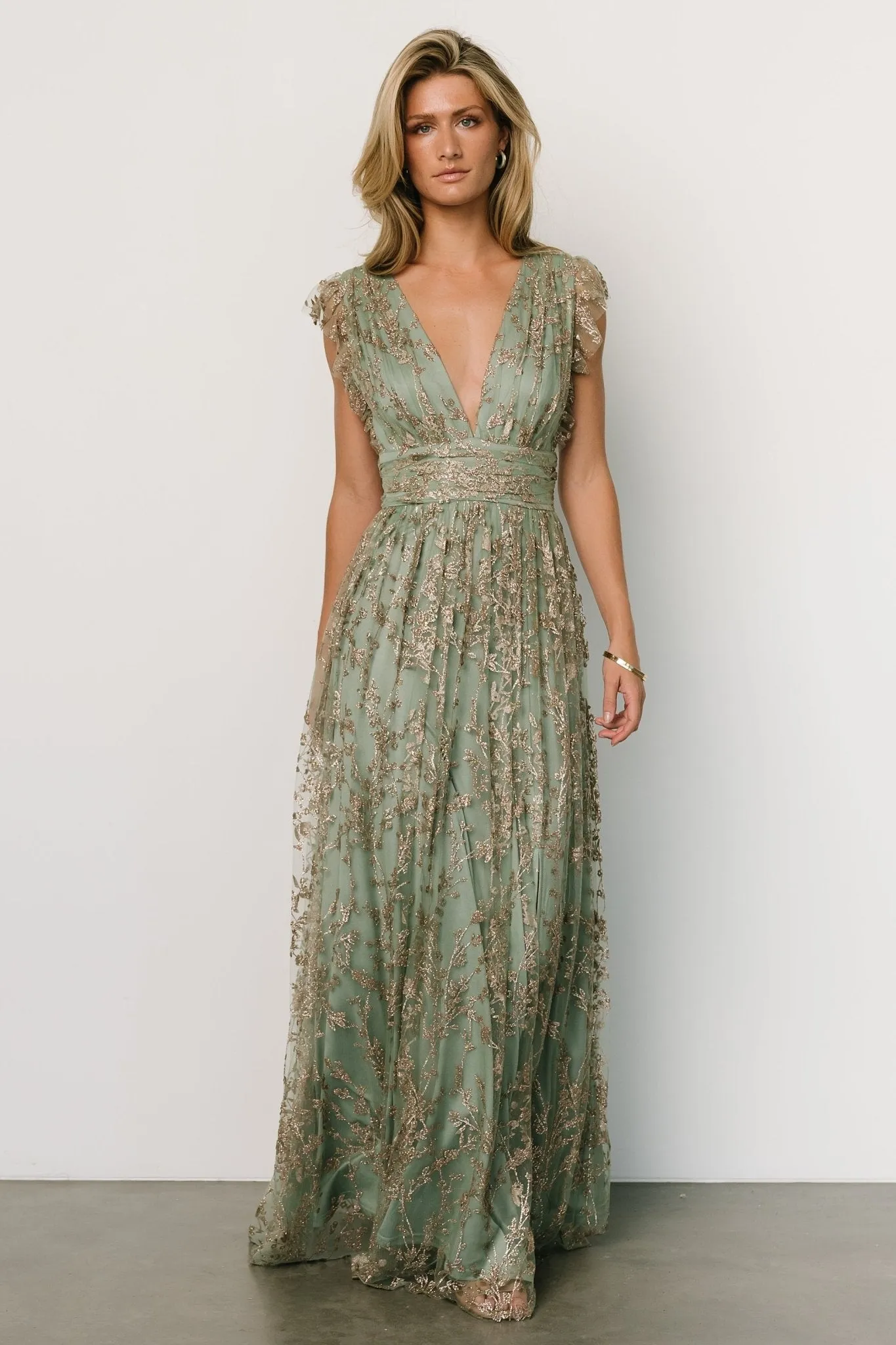 Arlene Shimmer Gown | Sage + Gold sold by Baltic Born product image thumbnail 4