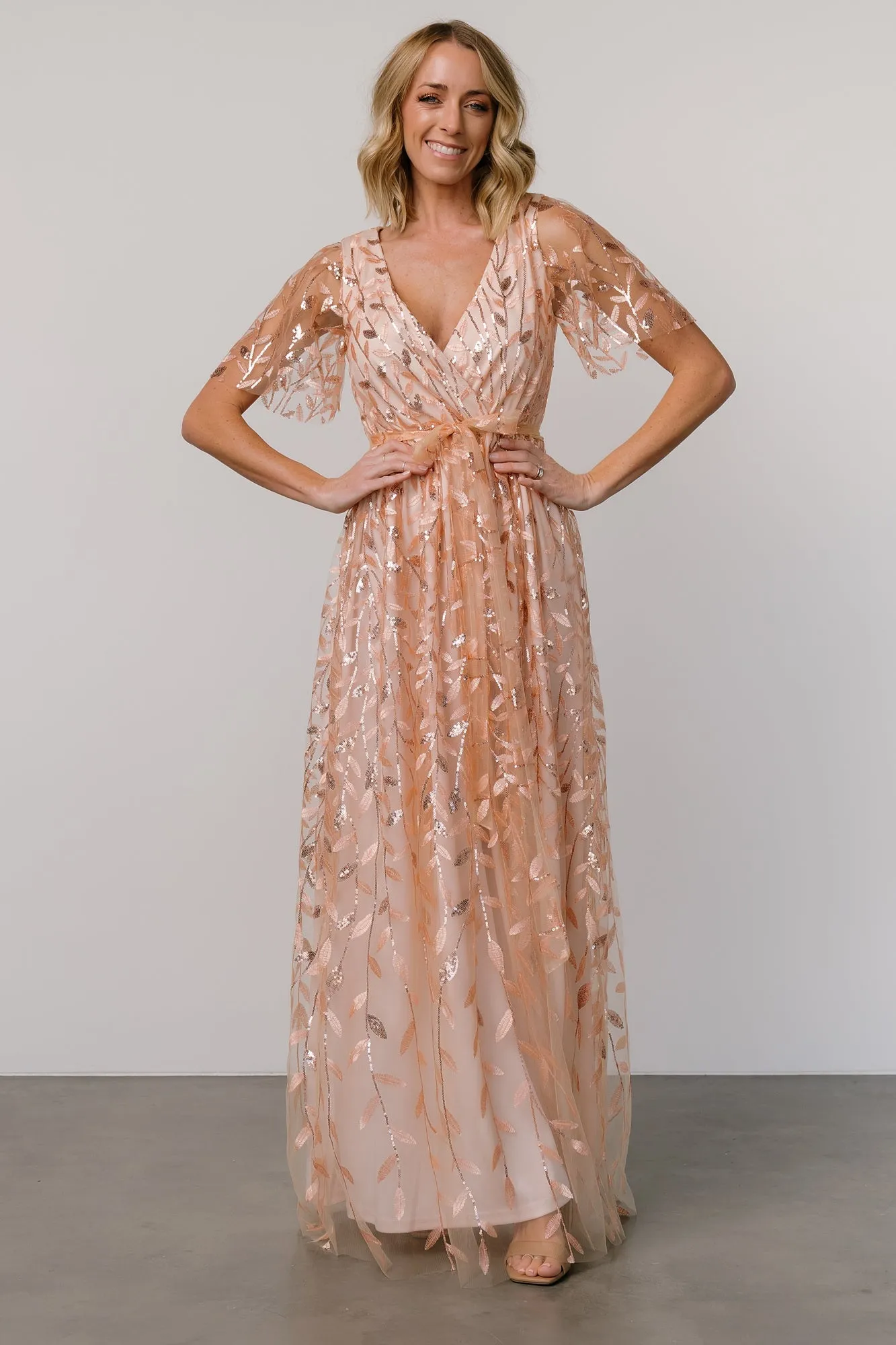 Marseille Embossed Maxi Dress | Rose Gold Sequin sold by Baltic Born