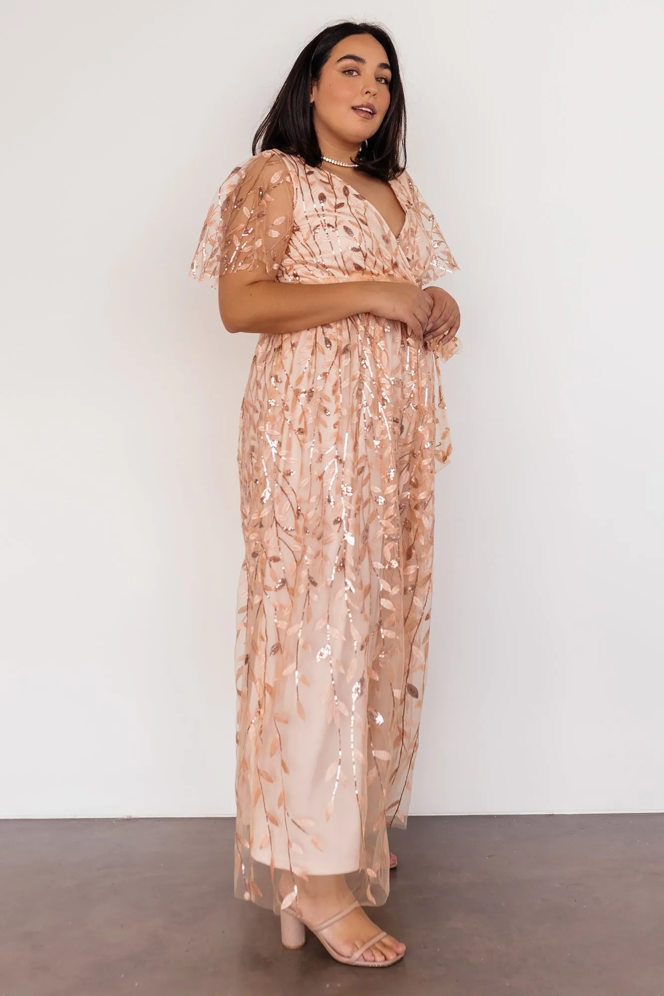Marseille Embossed Maxi Dress | Rose Gold Sequin sold by Baltic Born product image thumbnail 4