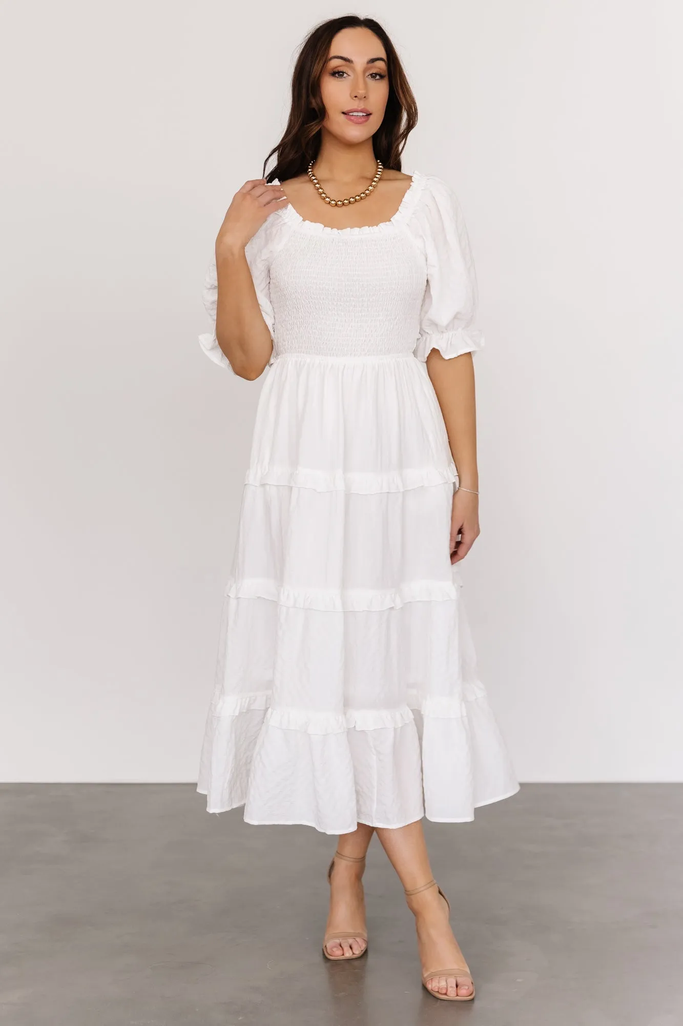 Katie Smocked Midi Dress | Off White sold by Baltic Born