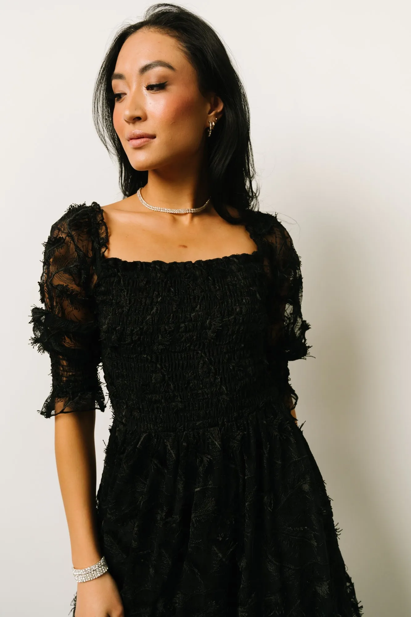 Paloma Smocked Feather Maxi Dress | Black sold by Baltic Born product image thumbnail 2