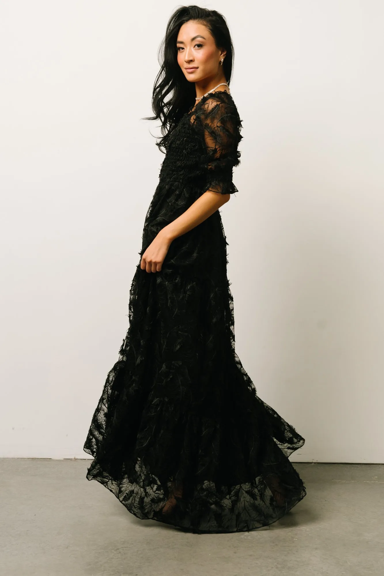 Paloma Smocked Feather Maxi Dress | Black sold by Baltic Born product image thumbnail 3