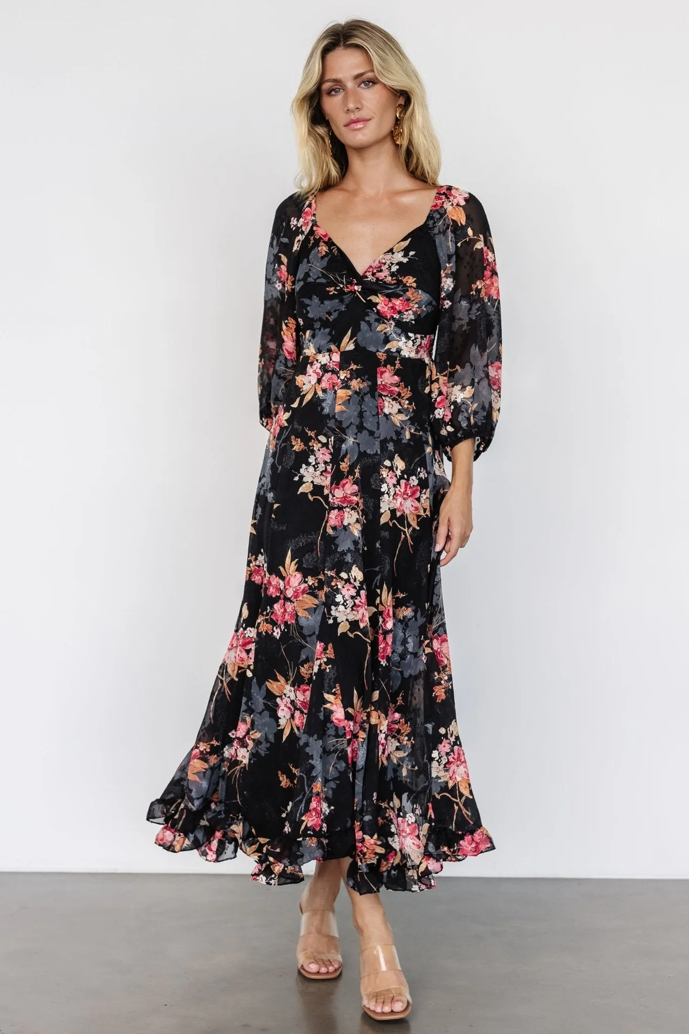 Estefania Maxi Dress | Black Floral sold by Baltic Born