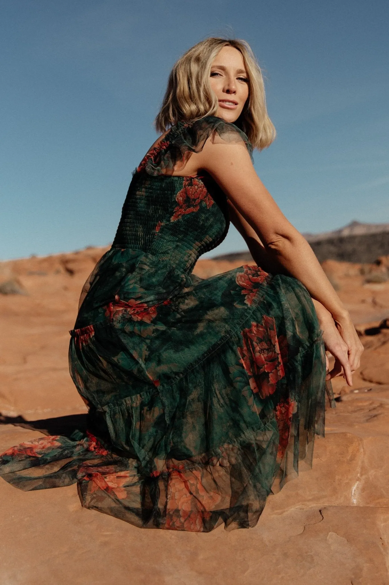 Clementine Tulle Midi Dress | Dark Green Floral sold by Baltic Born product image thumbnail 3