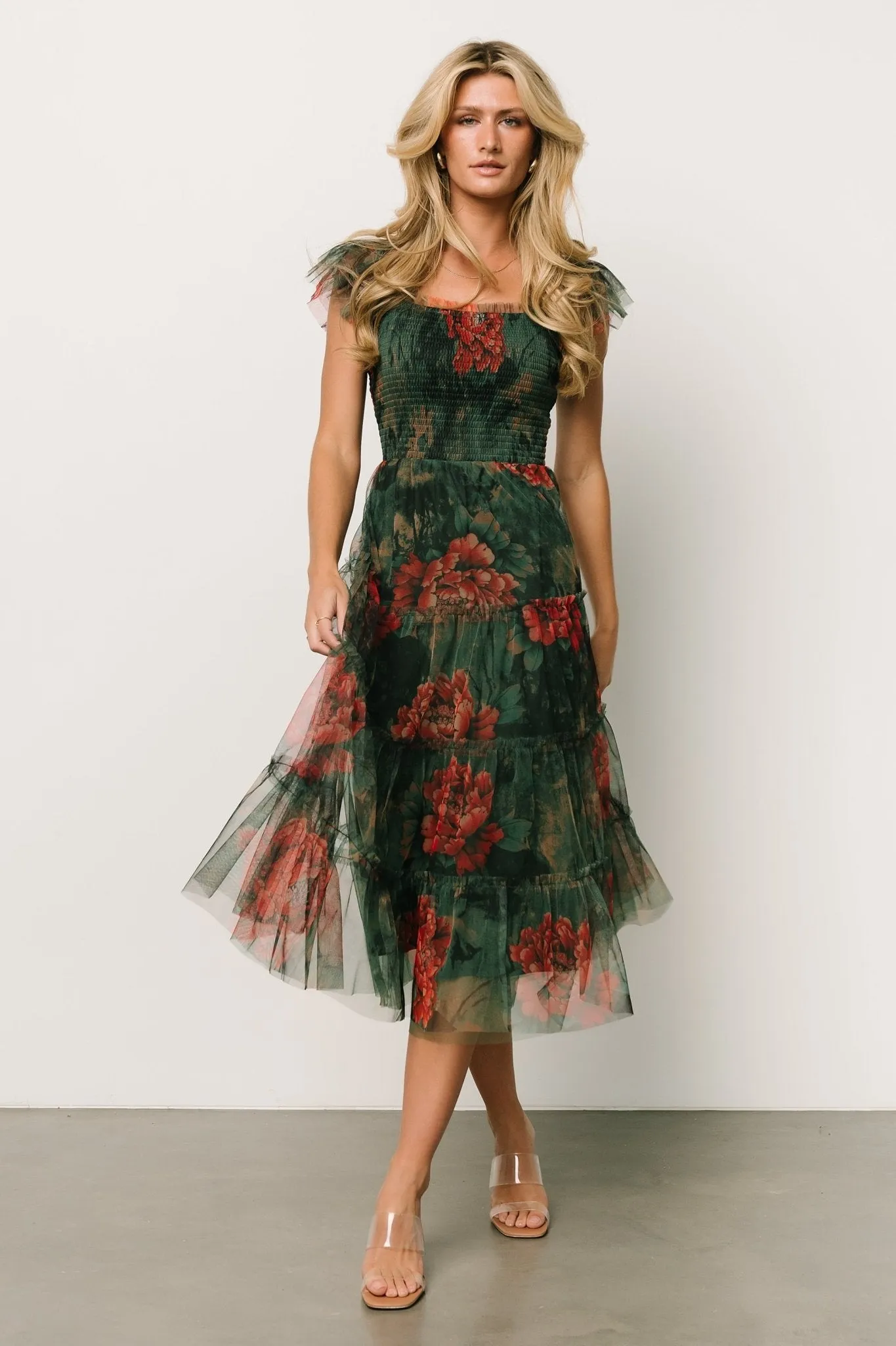 Clementine Tulle Midi Dress | Dark Green Floral sold by Baltic Born product image thumbnail 2