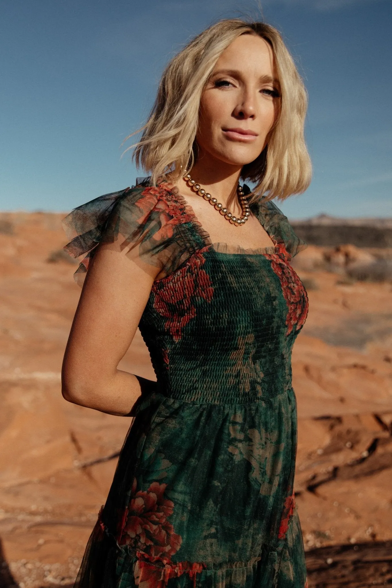 Clementine Tulle Midi Dress | Dark Green Floral sold by Baltic Born product image thumbnail 5