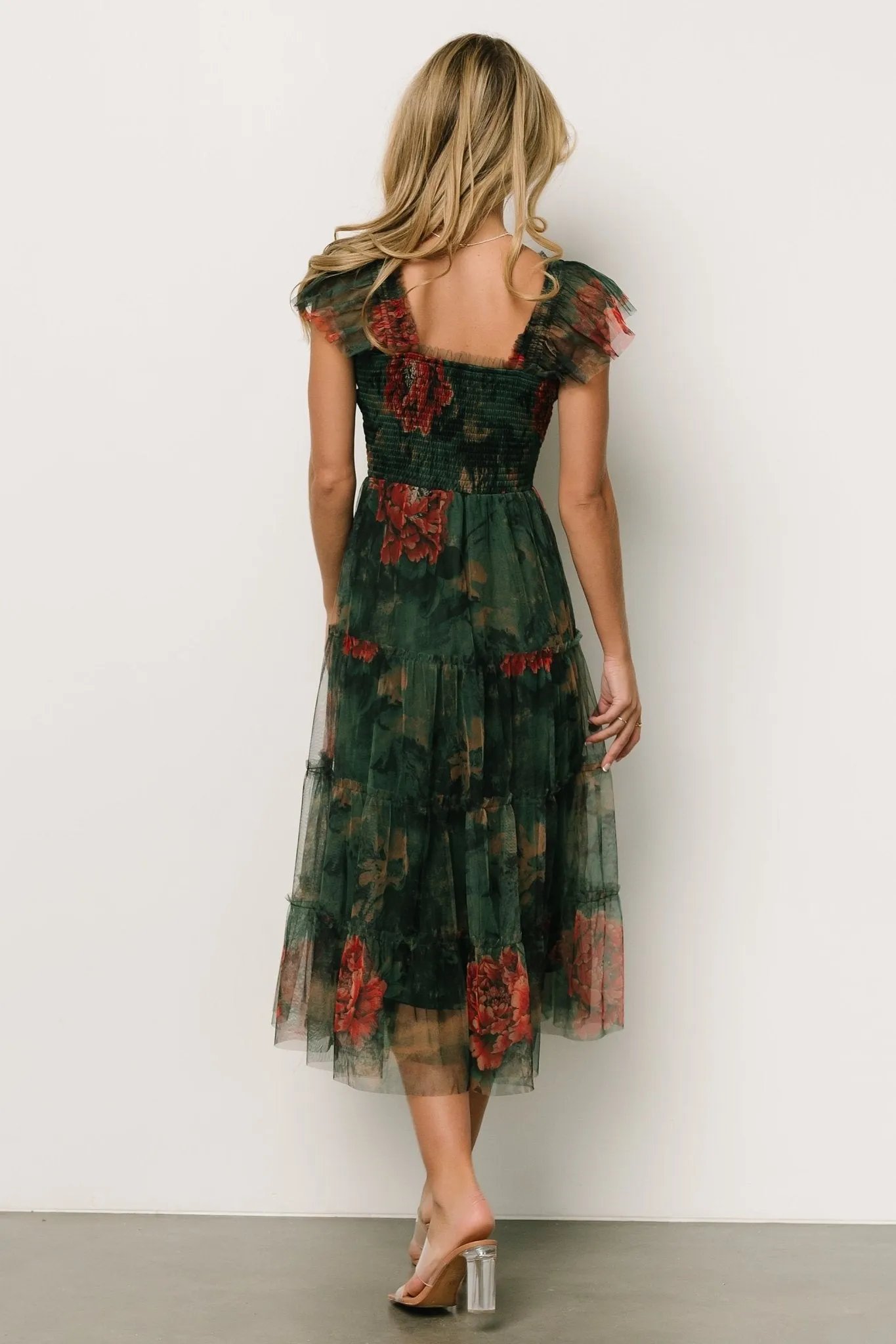 Clementine Tulle Midi Dress | Dark Green Floral sold by Baltic Born product image thumbnail 4
