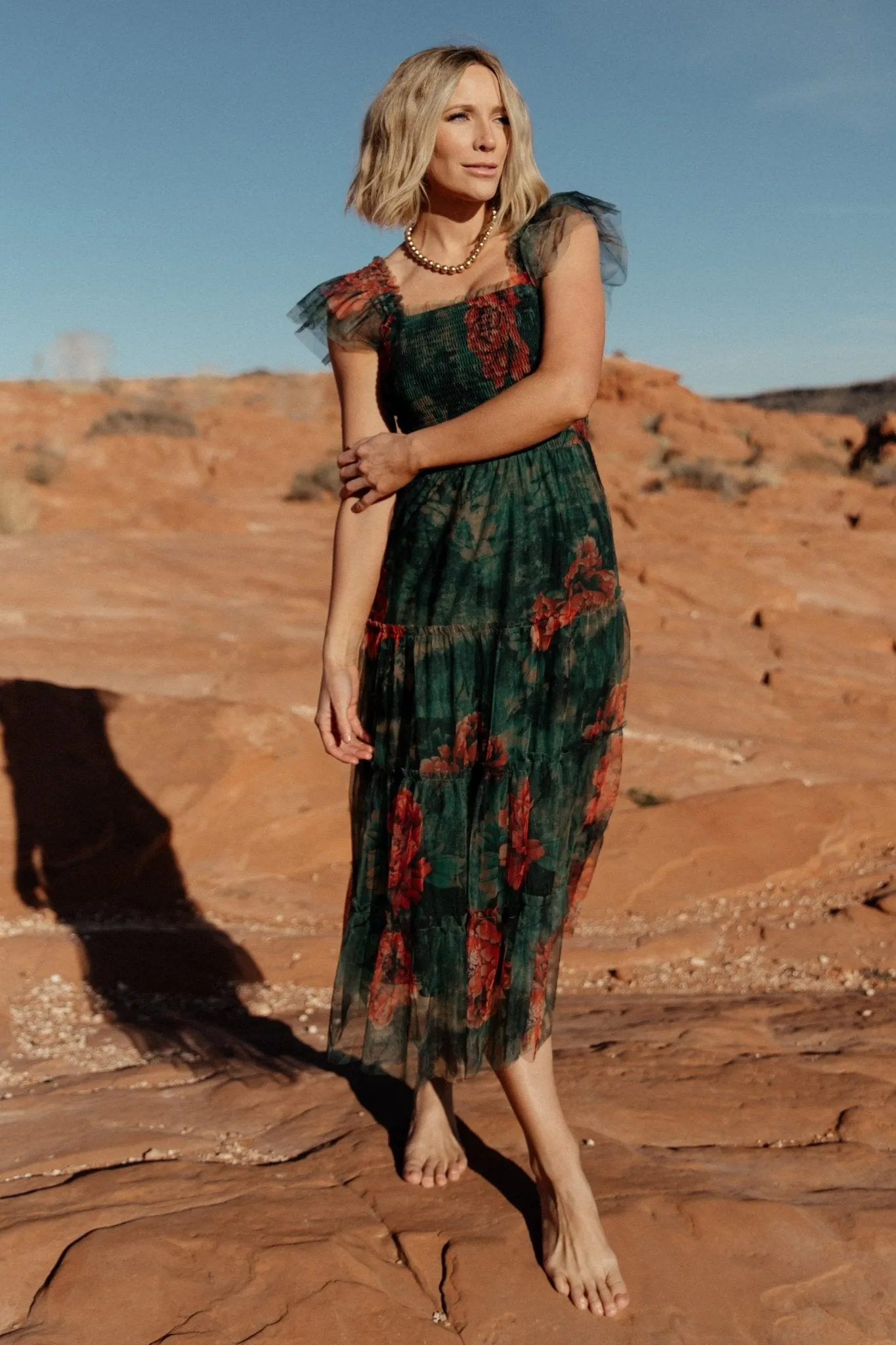 Clementine Tulle Midi Dress | Dark Green Floral sold by Baltic Born