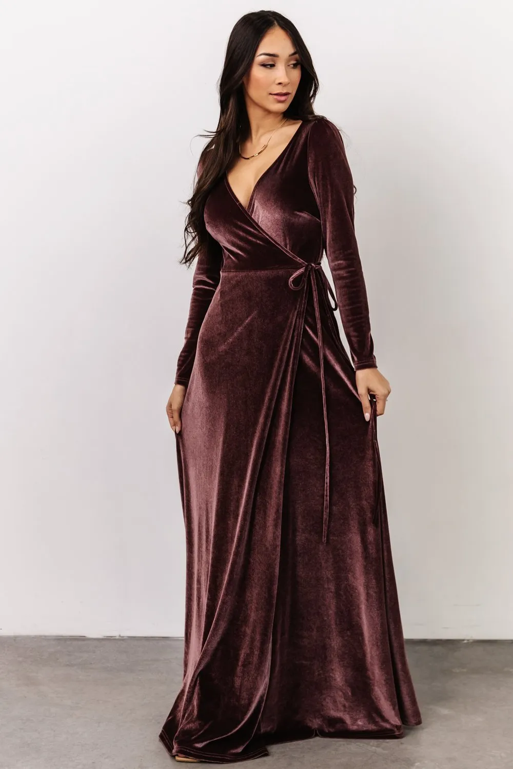 Esmerelda Velvet Wrap Maxi Dress | Dusty Plum sold by Baltic Born product image thumbnail 3