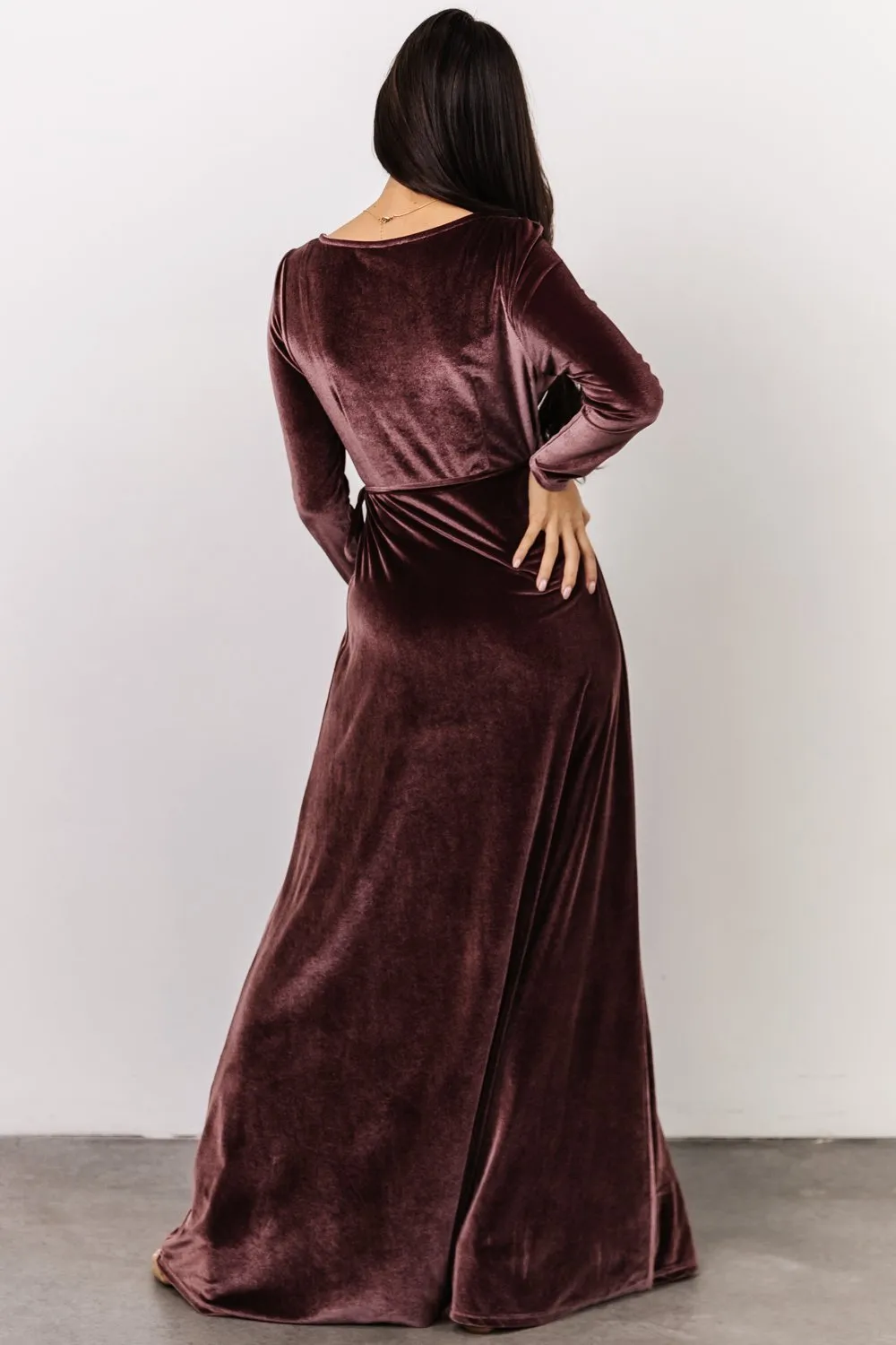 Esmerelda Velvet Wrap Maxi Dress | Dusty Plum sold by Baltic Born product image thumbnail 4