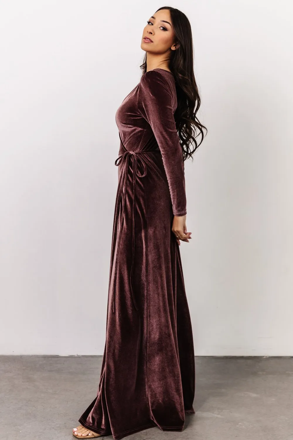 Esmerelda Velvet Wrap Maxi Dress | Dusty Plum sold by Baltic Born product image thumbnail 2